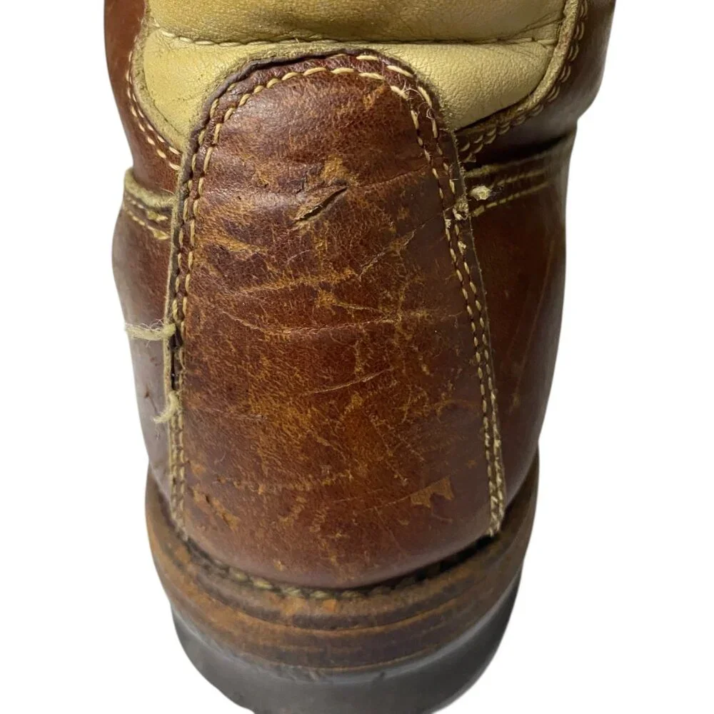 Vintage Genuine Sherpa‎ Lined Brown Leather Hiking Boots Lace Up Men 8.5EE